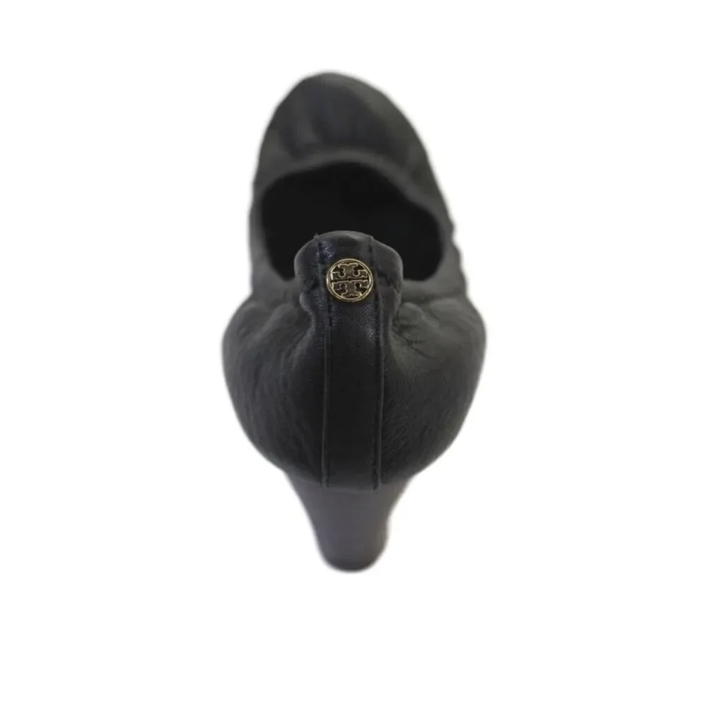 Tory Burch Womens Leather Slip On Round Toe Wedge Heels Black Size 7.5